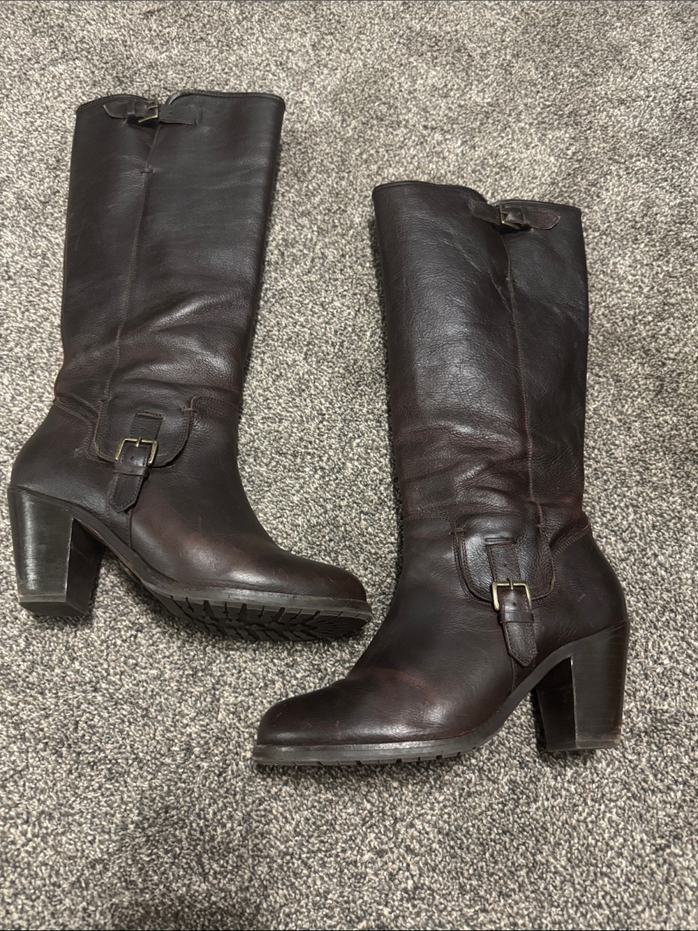 Women's Tall Brown Leather Heeled Riding Boots